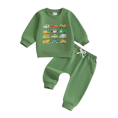 Image of Fernvia Baby Boy Fall Winter Clothes Toddler Kids Solid Outfits Vehicle Long Sleeve Sweatshirt Tops + Joggers Pants Set
