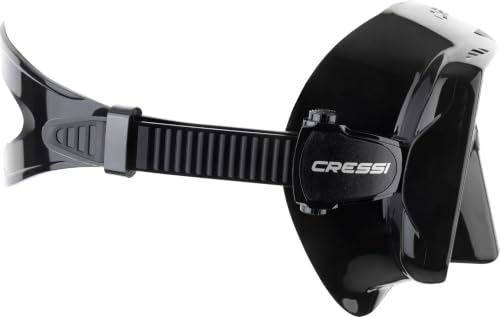 Image of CRESSI since 1946 - SF1 Mask - Frameless Square Mask with Tempered Lens for Freediving and Snorkelling, Black /380 UV /Orange Blue Lens, One Size Unisex