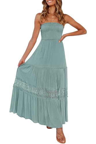 Image of ZESICA Women's 2026 Summer Boho Maxi Dresses Strapless Off Shoulder Lace Flowy A Line Beach Vacation Long Sundress