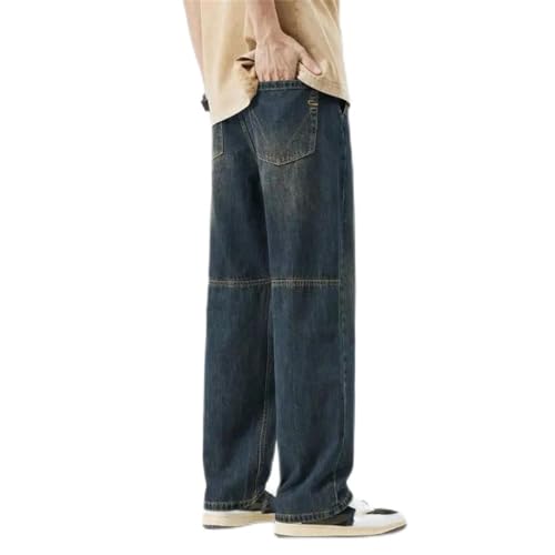 Men's Luxury Spliced Wide Straight Leg Jeans Korean Retro Street Baggy Denim Trousers