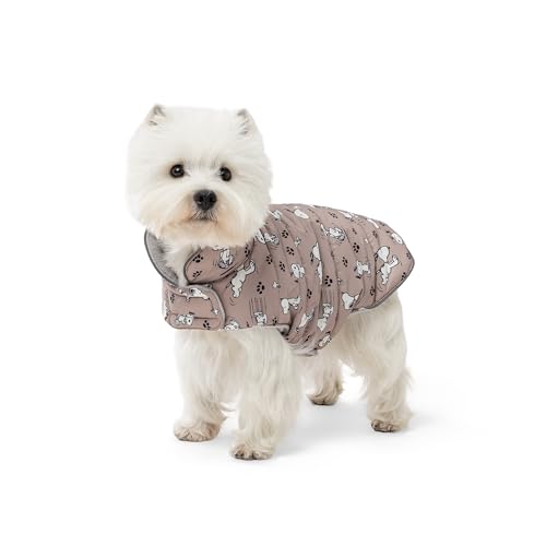 Berkshire Peanuts Microfleece Dog Coat Warm Fleece Dog Jacket with Waterproof Shell Hook & Loop Design for Small Medium or Large Dogs (Medium Poses and Paws Doeskin)