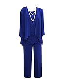 3 Pieces Royal Blue Plus Size Wedding Pant Suits for Women Dressy Mother of The Bride with Jackets Lace US 24