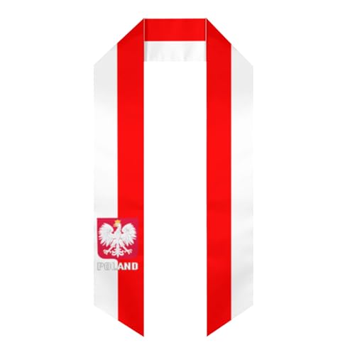 Vintage Poland Poles Flag Graduation Stole Shawl Sash for Men Women Unisex Adult Double Sided Lightweight Scarf Class of 2025 Graduate Gift for Study Aboard International Students