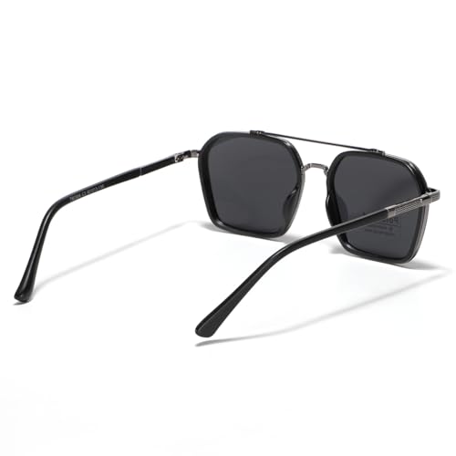 Image of Metal Square Frame Sunglasses Big Tr90 Double Bridge Polarized Sun Glasses TAC Lens Unisex Glasses