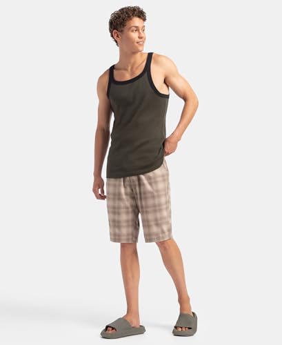 Image of Jockey US27 Men's Super Combed Cotton Rib Square Neck Gym Vest (Shoulder Strap Color May Vary) Olive & Black XL