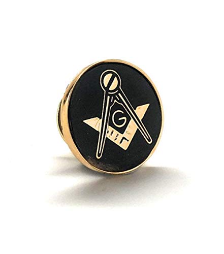 Enamel Pin Masonic Symbol Lapel Pin Freemason Collector Gold Tone Black Enamel Round Compass and Square Tie Tack