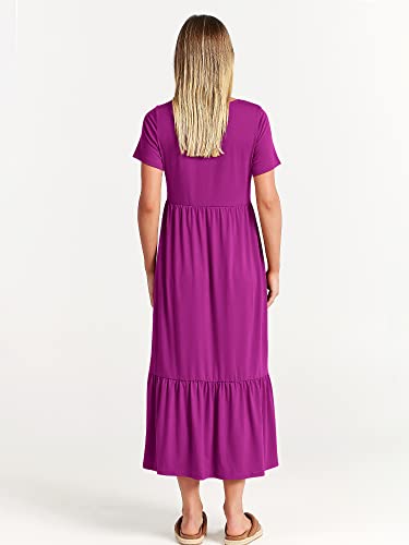 Image of ANRABESS Womens 2026 Summer Casual Maxi Dress A line Tiered Flowy Short Sleeve Crewneck T Shirt Beach Travel Long Dresses