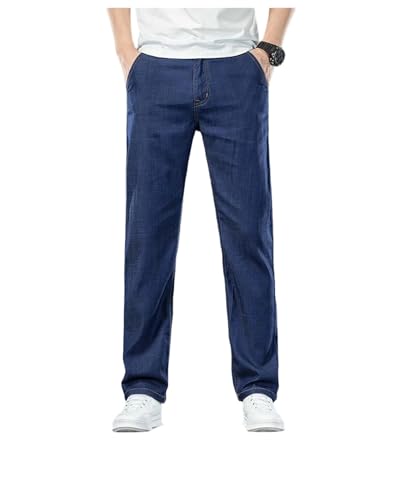 Men's Lightweight Jeans Thin Stretch Straight Denim Pants Loose Classic Business Casual Spring Summer Trousers