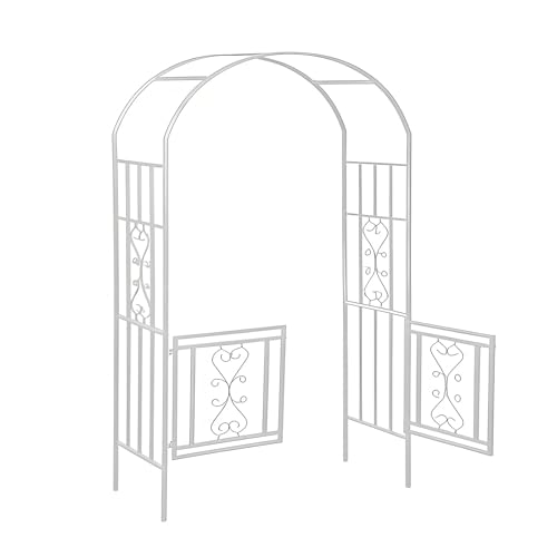Arche de jardin avec portail en acier robuste blanc pour rosiers