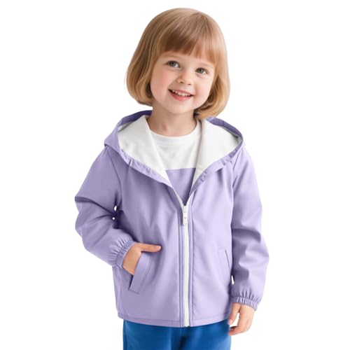 Veste coupe-vent à capuche légère pour filles imperméable pratique et manteau extérieur zippé adapté à l’usage quotidien et loisirs (Light Purple, 5-6 Years) #505