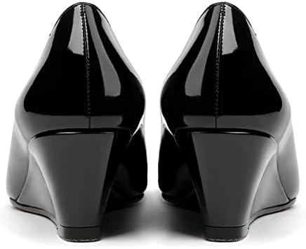 MODENCOCO Women's Black Bow Patent Pointed Toe Low Heel 2 Inch Slip On Wedge Pumps Evening Wedding Party Dress Shoes Size 8 - Ropa Y Zapatos para Mujer | Image 3