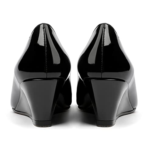 MODENCOCO Women's Slip On Pointed Toe Bow Patent Wedge Low Heel Pumps Evening Wedding Party Dress Shoes 2 Inch4