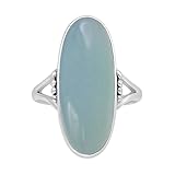 ZXLIHS - Anillo de piedra preciosa de calcedonia de aguamarina natural para mujer, plata de ley 925, piedra ovalada, estilo bohemio, regalo para ella
