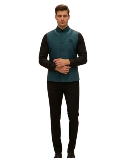 Image of Men's Self-Design Sleeveless Nehru Jacket for Festive and Formal Wear