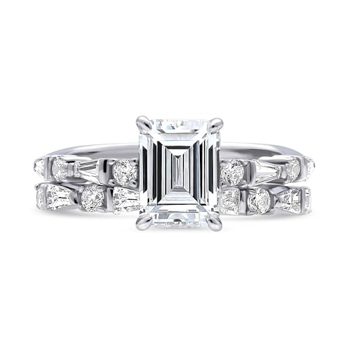 BERRICLE Sterling Silver Vintage Inspired Art Deco Wedding Engagement Rings 1.7 Carat Cubic Zirconia CZ Solitaire Ring Set for Women, Rhodium Plated Size 4-102