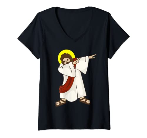Mujer Funny Dabbing Jesucristo - Regalo de cumpleaños para ti Camiseta Cuello V