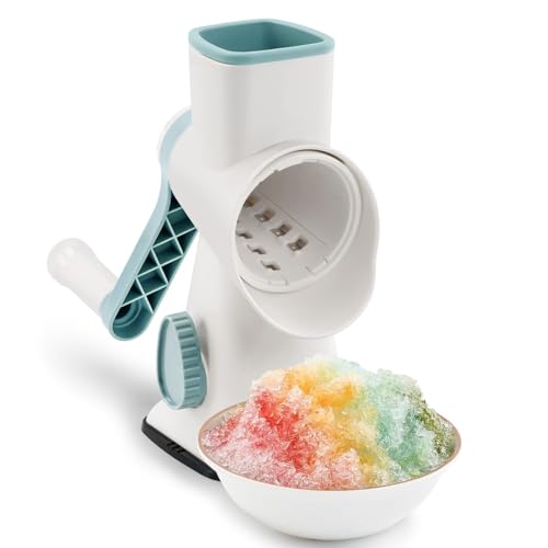 Rotary Ice Shaver with Handle Manual Hand Crank Snow Cone Maker Machine Qucik Shaved Ice Maker with Suction Feet, All Ice Cubes Fitted.Premium Portable Ice Crusher and Shaved Ice Machine.