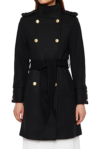 Manteau double-breasted noir au style moderne chic