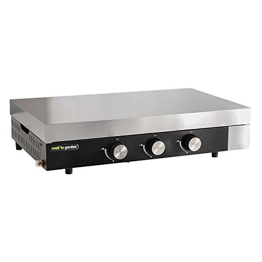 Cook'in garden, Plancha Gaz, 3 Brûleurs, Plaque en Fonte Émaillée, Capot de Protection, Récupérateur de Graisse Amovible, pour 12 Personnes, FINESTA