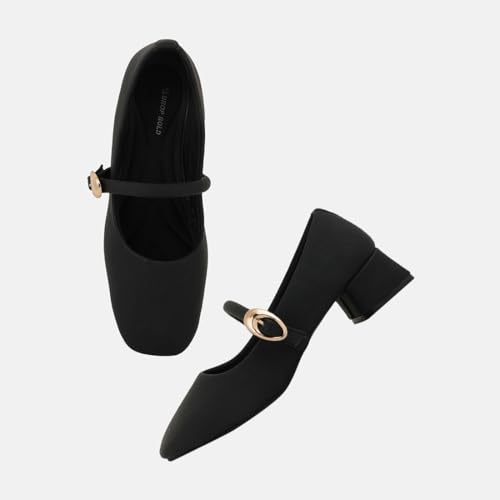 Image of DROP BOLD Khaki Square Toe Mary Jane Block Heel Show For Women & Girls