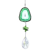 H&D Suncatcher Crystal Hanging Pendant -Unique and Beautiful Natural Agate Slices for Home or Garden Decor,Green