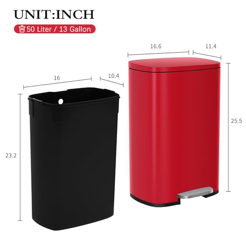 Caneca de Basura Rectangular 13 Galones Acero Inoxidable Roja miniatura 3