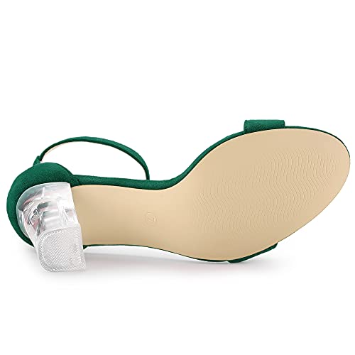 Allegra K Allegra K Women's Ankle Strap Clear Heel Chunky Emerald Green Heels Sandals 8.5 M US