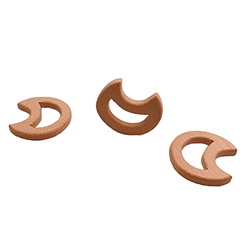 Wendysun 3pcs Lovely Cartoon Wood Teether Pure Natural Animal Full Moon Baby Shape Baby Teething Nursing Beech Teether Baby DIY Pendant Toy (3pcs)