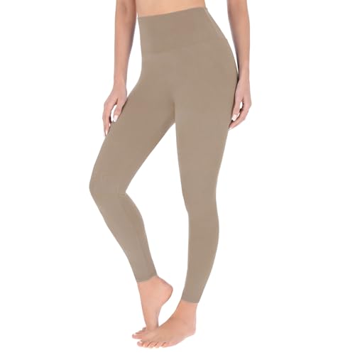 FUTURO FASHION High Waisted Leggings Buttery Soft Casual Leggings for Women Comfy Everyday Stretchy Non See Through Leggings for Women UK, S-XXL Beige