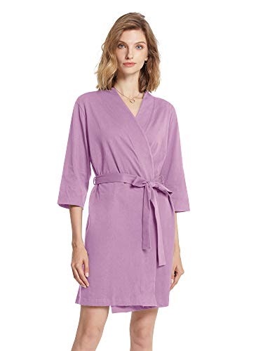 SIORO Plus Size Robes for Women Kimono Cotton Lightweight Robe Knit Knee Length Bathrobe Maternity Soft Jersey Sleepwear V-Neck Ladies Nightgown,Dusty Purple X-Large