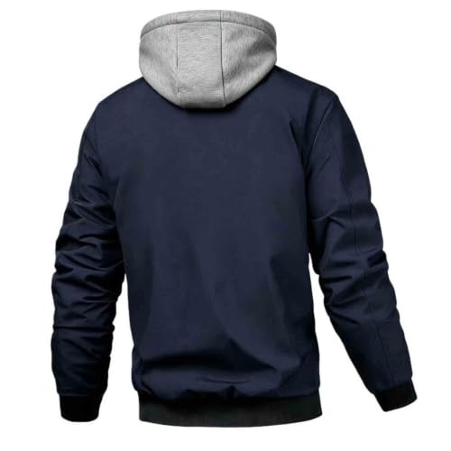 TERGHTP Bomber Jacket Men Fake Two Piece Zipper Hooded Windbreaker Jackets - image 3