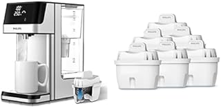 Philips Wasser Station, Spender für gefiltertes heißes Wasser & Wasserfilter-Kartuschen, 6er-Pack, Brita-kompatibel, reduziert MIKROPLASTIK, CHLOR, Kalk, SCHWERMETALLE