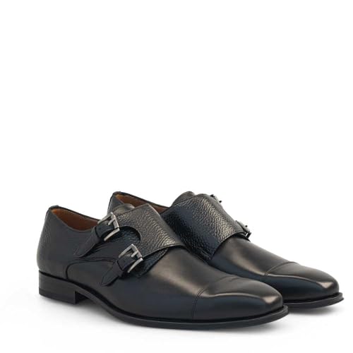 Mezlan - Double Monk Strap - Men's Cap Toe Dress Shoe in Smooth & Textured Calfskin2