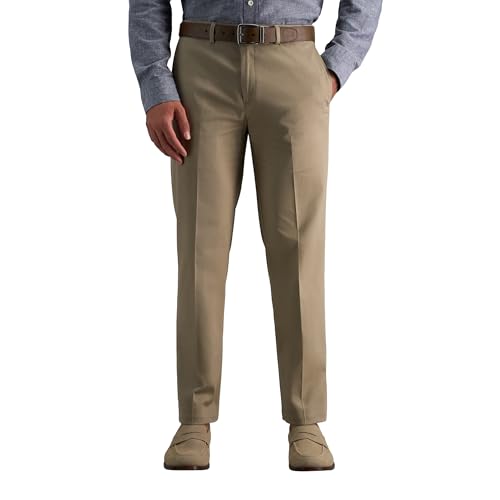 Haggar Men's Premium No Iron Khaki Straight Fit Flat Front Casual Pant