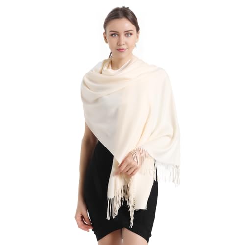 vimate Creme Pashmina Schal, Frauen Formale Hochzeit Pashmina Tücher und Wickel für Abendkleider (DE-Cream)