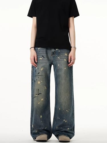 GUOYUXIAO Men's Jeans Retro Straight-Leg Denim Pants American-Style Washed Casual Pants Trouser for Men4