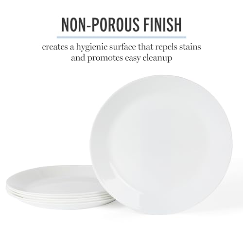 Image of Martha Stewart Opalton Dinner Plates 6-Piece 10-Inch Plate Set - Chip and Break Resistant Opal Glass Plates - White