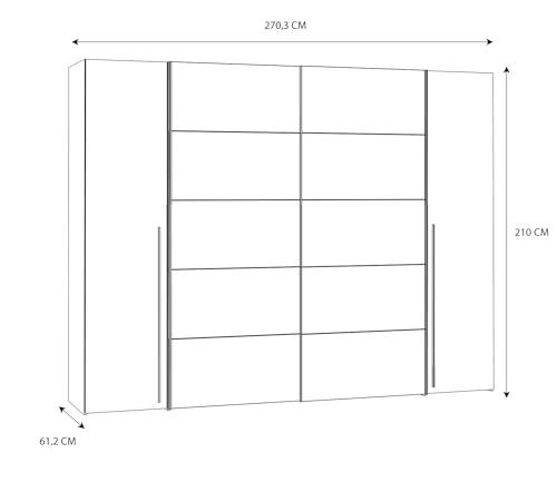 Forte Narago Schrank 270, Kleiderschrank, Schwebetürenschrank mit Drehtüren, Holzdekor Artisan Eiche kombiniert mit Grau, 270,3 cm breit x 210,5 cm hoch x 61,2 cm tief