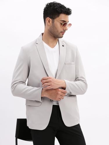 Image of SHOWOFFFF Men Solid Single Breasted Casual Blazer | Notched Lapel Full Sleeves Cotton Blazer for Mens | Slim Fit Regular Length Blazer for Men's
