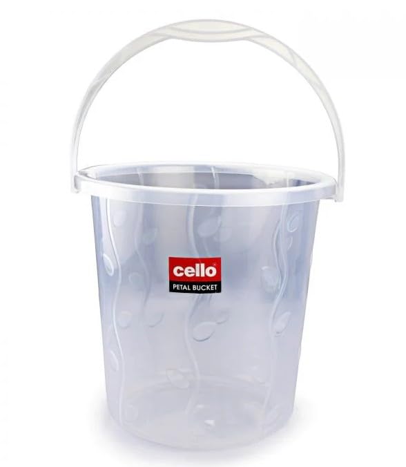 Cello Plastic Bucket Petal | Light Weight and Easy to Carry | Strong and Durable Buckets | Perfect for Use in Bathrooms, Kitchen & Wet Utility Areas | 25 Litre | Clear