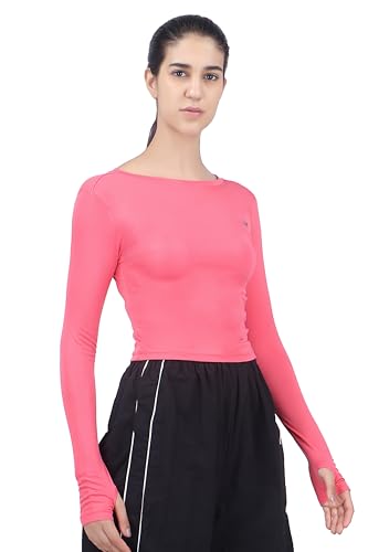 Image of Amazon Brand - INKAST Women Solid Fit T-Shirt | Active Wear Crop Tops with Thumbhole | Casual Sport Wear | Gym | Training | Running | Workout