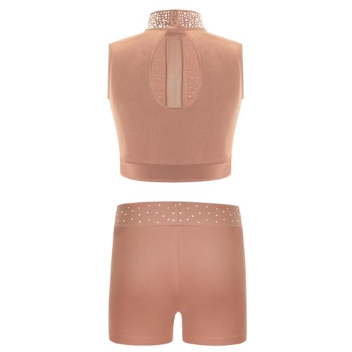renvena Kids Girl's Gymnastics Dance Outfit Active Clothes Set 6-16 Years Crop Top with Sport Shorts3