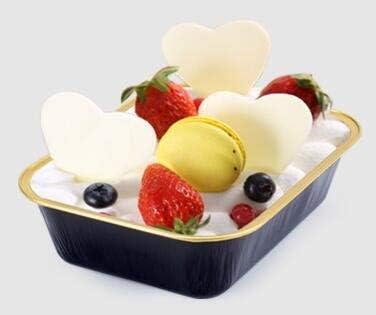 KEISEN 6 2/5"*4" 10oz Disposable Aluminum Foil rectangle Cups 280ml 100pk with lids for Muffin Baking Bake Utility Ramekin Cup (black gold)