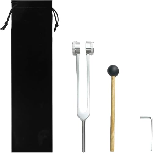 128Hz Tuning Fork for Healing, Healing Instrument, Aluminum Alloy Tuning Fork with Silicone Hammer and Bag, Sound Healing Therapy Tool Set, for Meditation and Therapy (Silver) ﻿