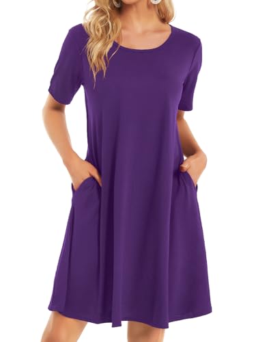 Image of Womens Summer Dresses Beach Casual Loose Tshirt Floral Short Sleeve Flowy Pockets Sundresses 2026