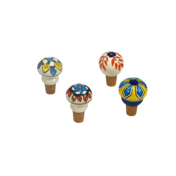 CONNECTING INDIA Handicrafts Ceramic Wood Wine Stoppers || Cork Bottle Sealer Beer Stopper Wine Cap || (Design & Color As per Availibility) Multicolored (Wine Cap Set of 4)-picture-20