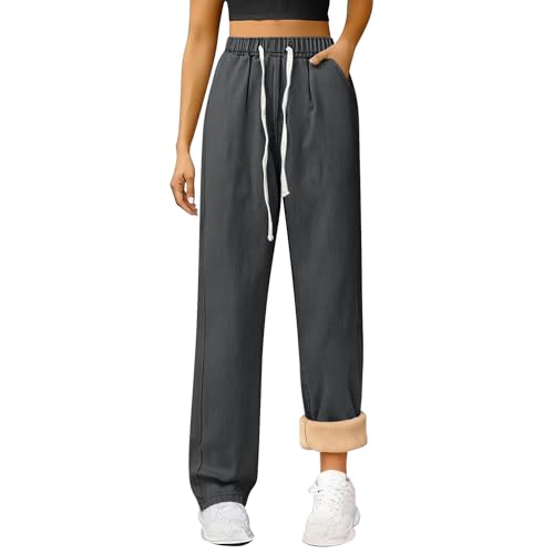 Fleece Lined Jeans Women Wide Leg Flannel Drawing Elastic High