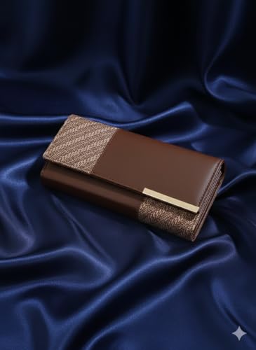 Image of Wallet for Women Girls Stylish Floral Faux Leather with Phone Space Coin Compartment Mobile Storage 4 Card Slots Holder Cash Zip Pockets Hand Clutch for Daily Use Ladies Long Purse (Brown)