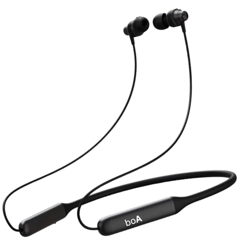 Image of boA Bluetooth Neckband Earphones with Mic, Fast Charging Support, Ergonomic Neckband Fit, HD Calling Mic, Sweat Resistant Build for Workout Office Travel, Compatible with Android and iOS Devices
