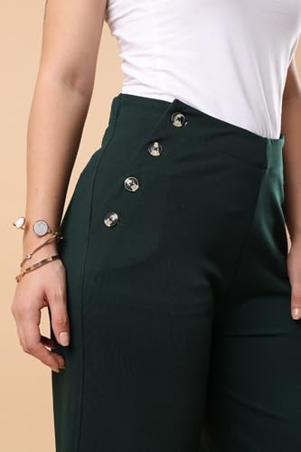 Image of FYLTR Women's Classic Wide Leg Trousers with Side Button-up Design | Mid-Rise | Trouser Pants for Women